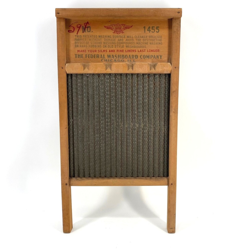 Vintage Federal Washboard Co No 1455 Chicago Wood Metal Laundry Decor 24x13